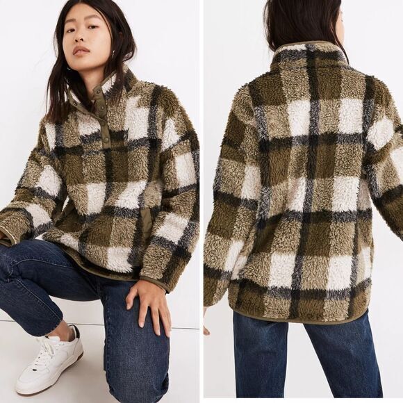Madewell Jackets & Blazers - NEW Madewell (Re)sourced Sherpa Popover Tunic Jacket in‎ Plaid, L,NB532